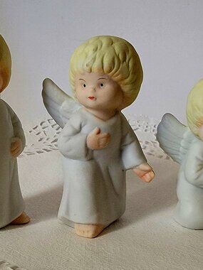 Vintage Bisque Porcelain Angel Figurines, Made in Taiwan. Set Of Three.